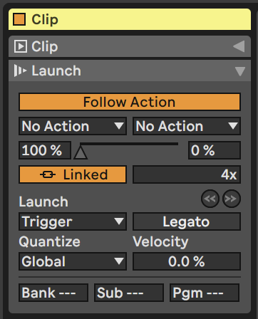 Ableton Live default Launch and Follow Action dialogue